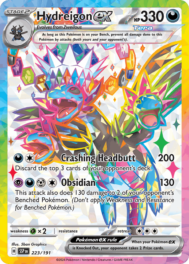 Hydreigon ex #223 from Surging Sparks - Ultra Rare - Illustrated by 5ban Graphics