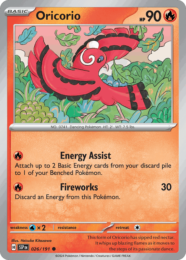 Oricorio #26 from Surging Sparks - Common - Illustrated by Heisuke Kitazawa