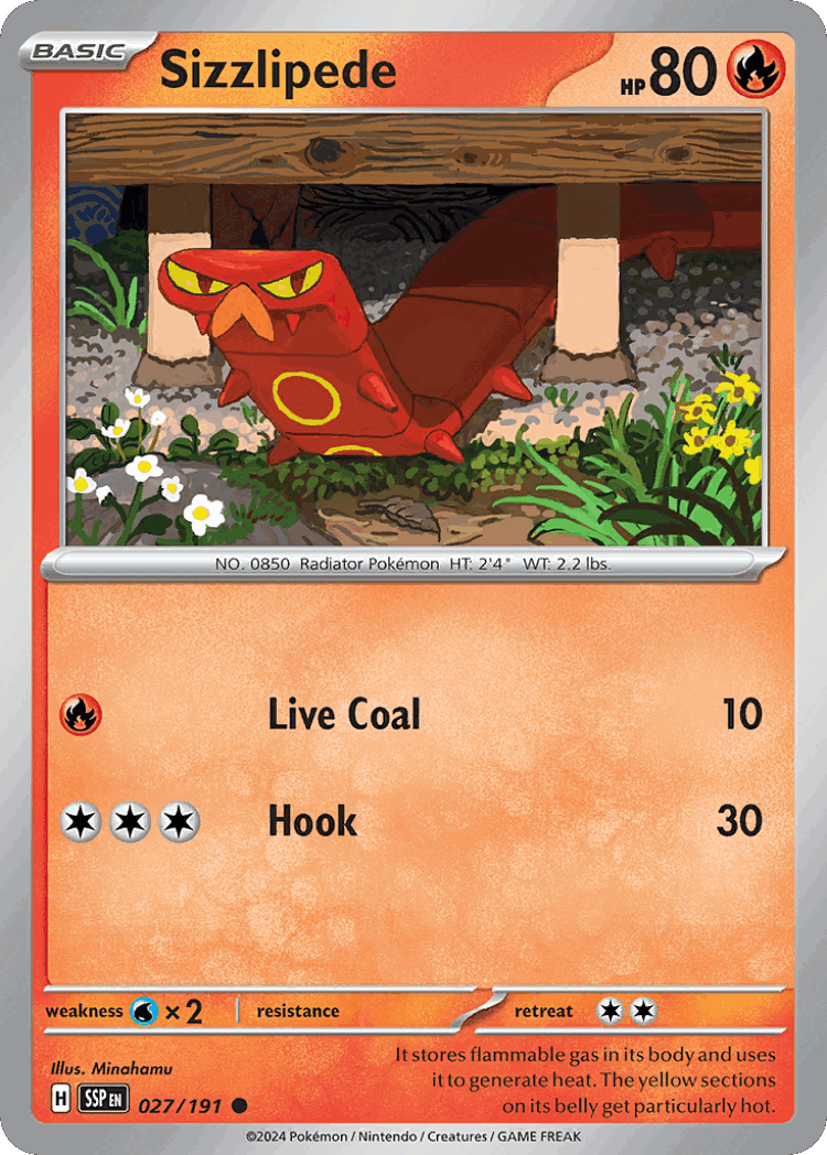 Sizzlipede #27 from Surging Sparks - Common - Illustrated by Minahamu
