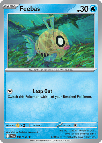 Feebas #41 from Surging Sparks - Common - Illustrated by Kedamahadaitai Yawarakai