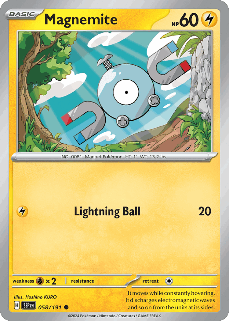 Magnemite #58 from Surging Sparks - Common - Illustrated by Hoshino KURO