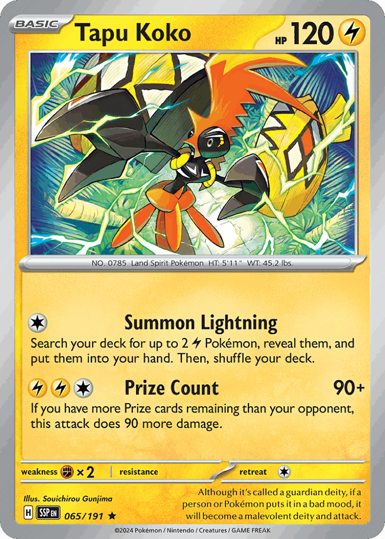 Tapu Koko #65 from Surging Sparks - Rare - Illustrated by Souichirou Gunjima