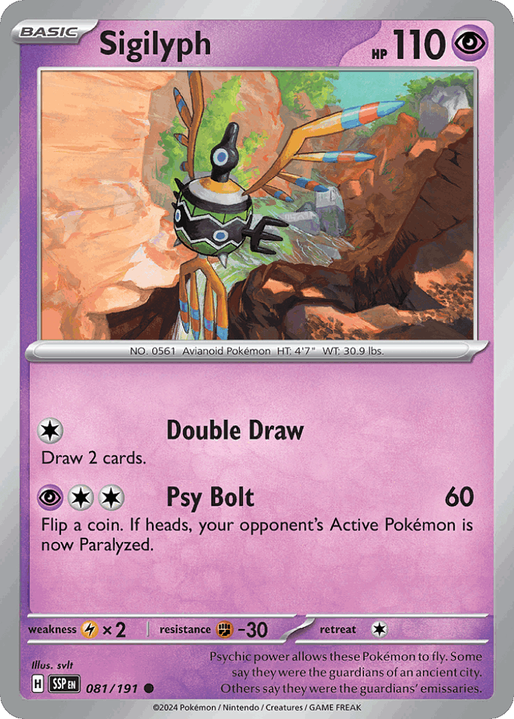 Sigilyph #81 from Surging Sparks - Common - Illustrated by svlt