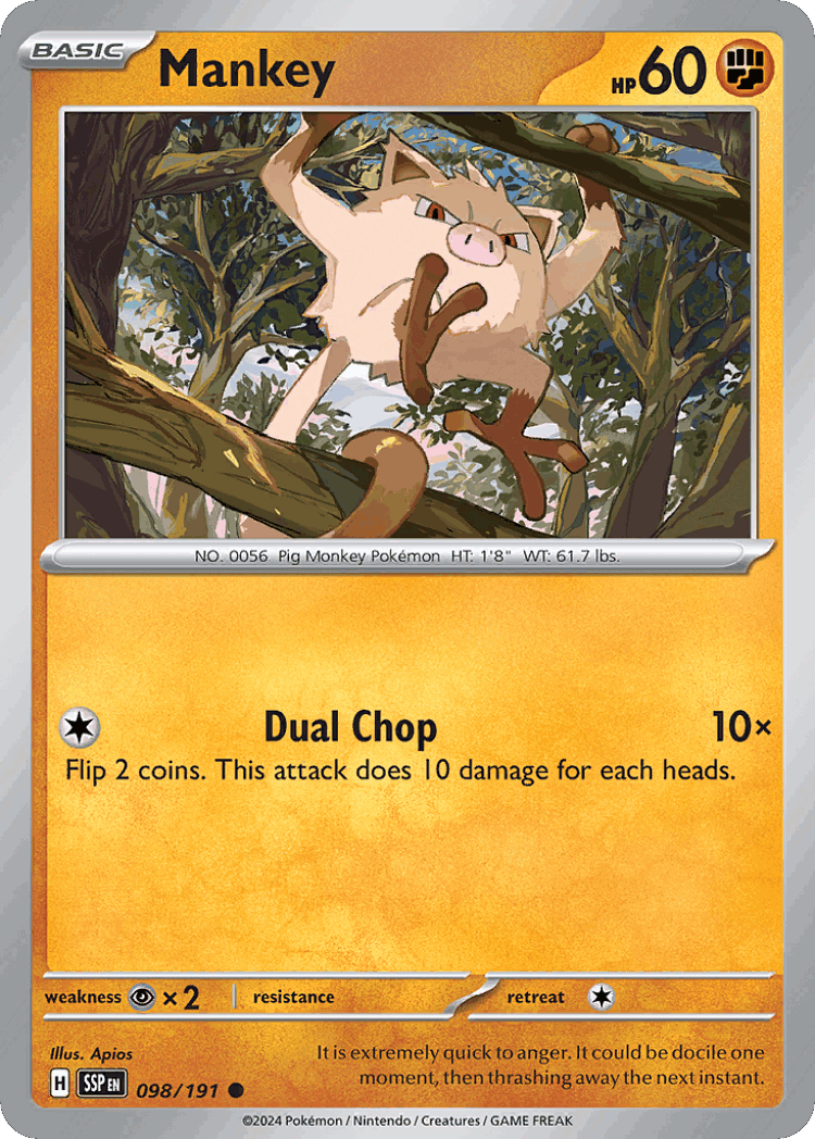 Mankey #98 from Surging Sparks - Common - Illustrated by Apios