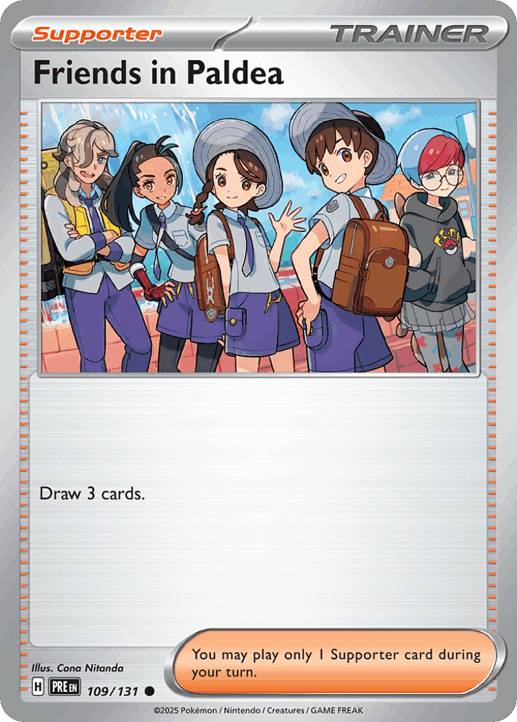 Friends in Paldea #109 from Prismatic Evolutions - Common - Illustrated by Cona Nitanda