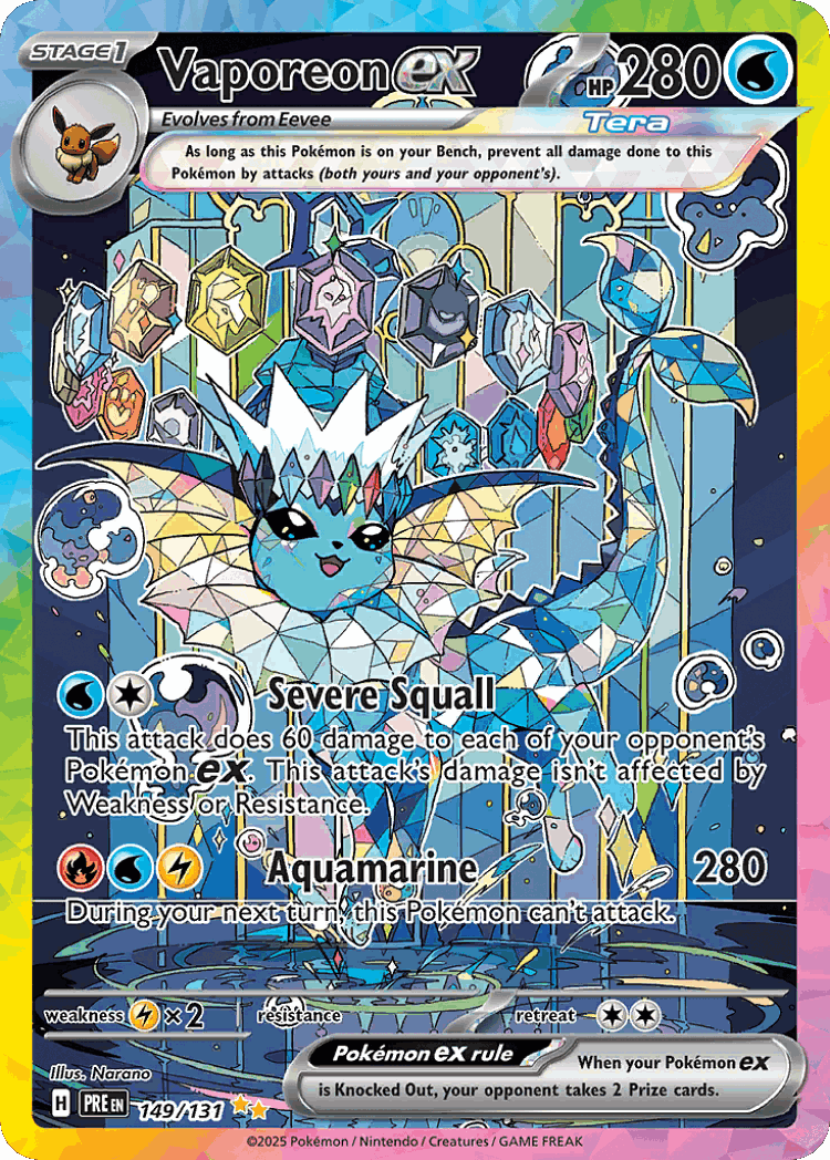 Vaporeon ex #149 from Prismatic Evolutions - Special Illustration Rare - Illustrated by Narano