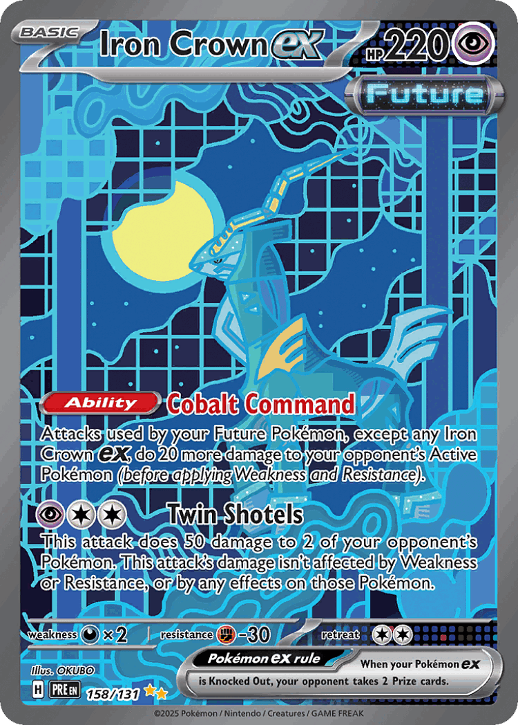 Iron Crown ex #158 from Prismatic Evolutions - Special Illustration Rare - Illustrated by OKUBO
