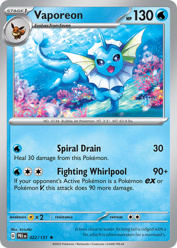 Vaporeon #22 from Prismatic Evolutions - Rare - Illustrated by kirisAki