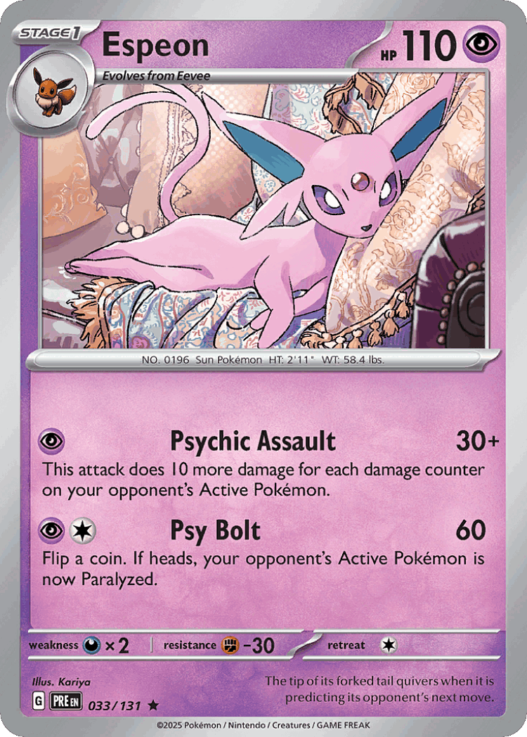 Espeon #33 from Prismatic Evolutions - Rare - Illustrated by Kariya