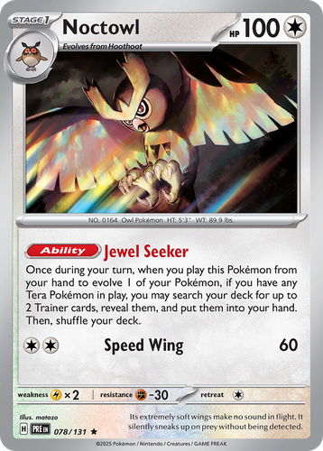 Noctowl #78 from Prismatic Evolutions - Rare - Illustrated by matazo