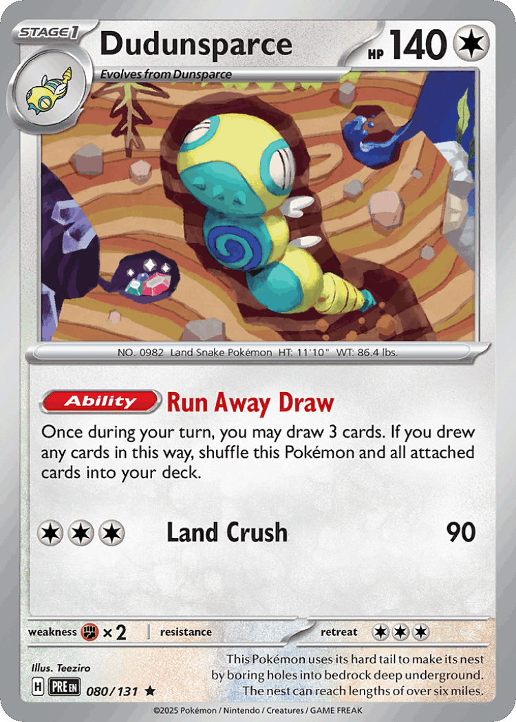 Dudunsparce #80 from Prismatic Evolutions - Rare - Illustrated by Teeziro