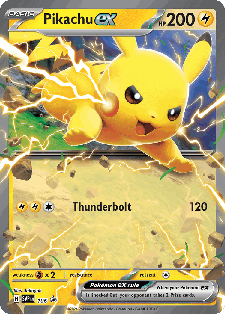 Pikachu ex #106 from Scarlet & Violet Black Star Promos - Promo - Illustrated by takuyoa