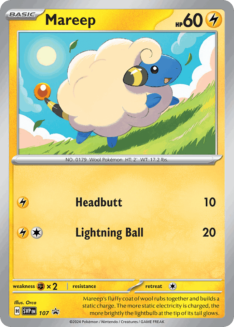 Mareep #107 from Scarlet & Violet Black Star Promos - Promo - Illustrated by Orca