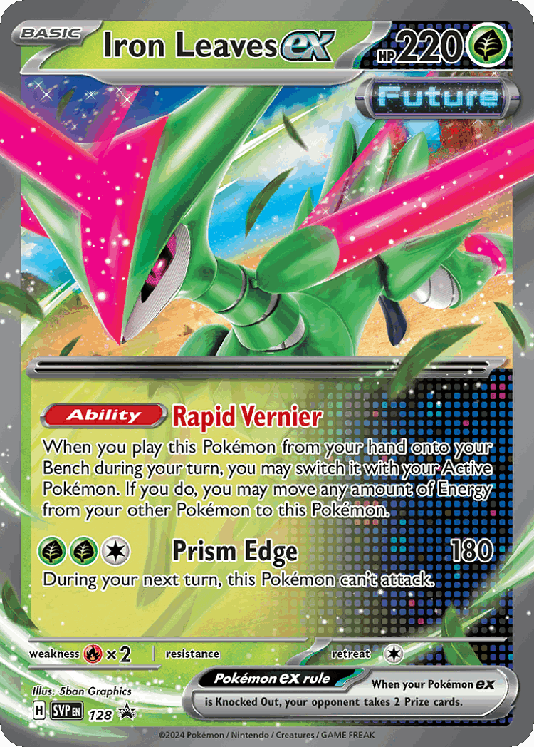 Iron Leaves ex #128 from Scarlet & Violet Black Star Promos - Promo - Illustrated by 5ban Graphics