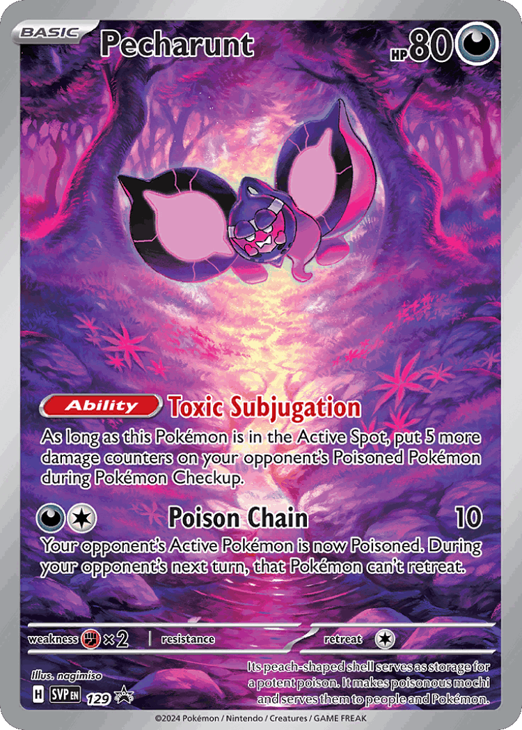 Pecharunt #129 from Scarlet & Violet Black Star Promos - Promo - Illustrated by nagimiso