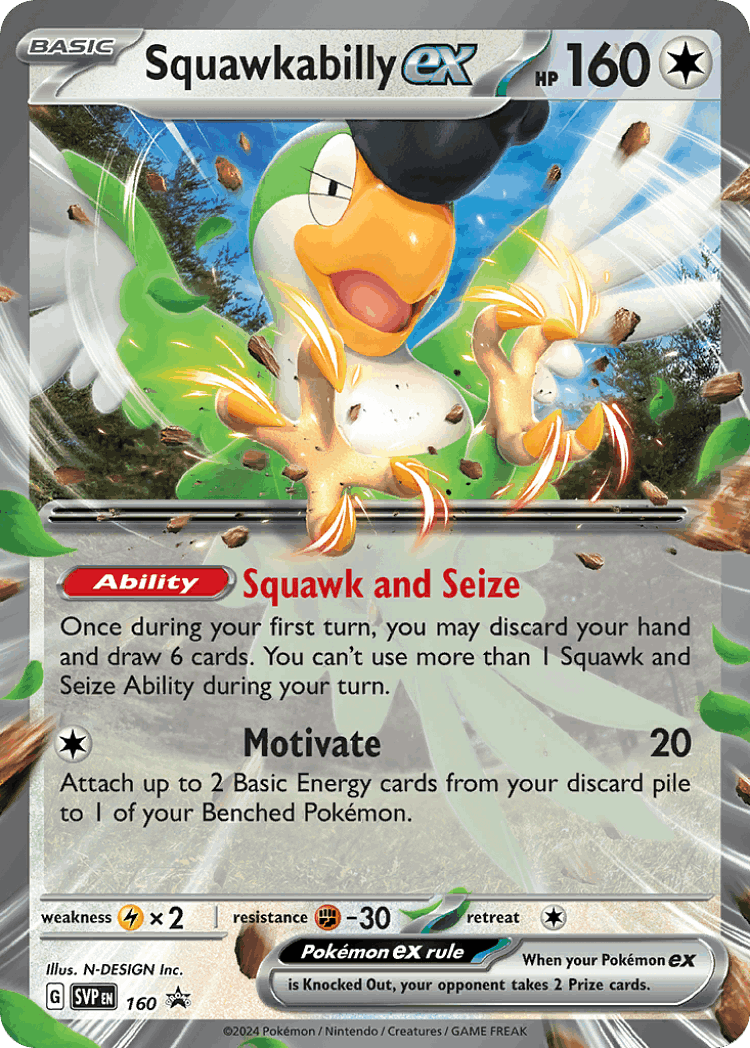 Squawkabilly ex #160 from Scarlet & Violet Black Star Promos - Promo - Illustrated by N-DESIGN Inc.