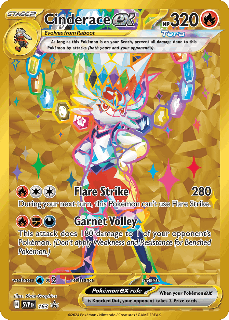 Cinderace ex #163 from Scarlet & Violet Black Star Promos - Promo - Illustrated by 5ban Graphics