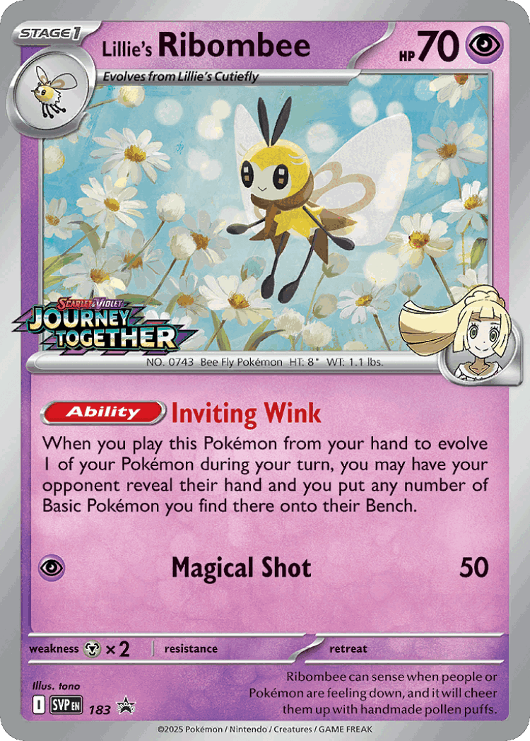 Lillie's Ribombee #183 from Scarlet & Violet Black Star Promos - Promo - Illustrated by tono