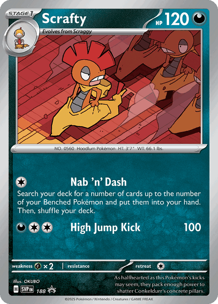 Scrafty #188 from Scarlet & Violet Black Star Promos - Promo - Illustrated by OKUBO