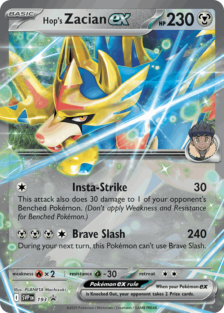 Hop's Zacian ex #193 from Scarlet & Violet Black Star Promos - Promo - Illustrated by PLANETA Mochizuki