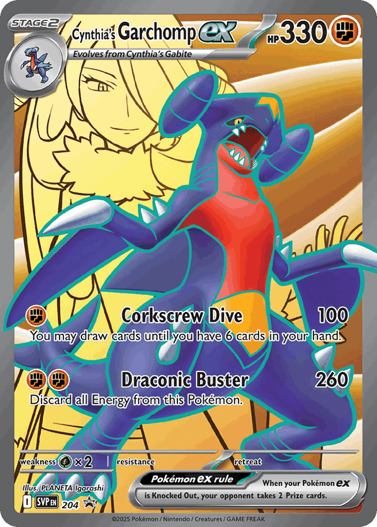 Cynthia’s Garchomp ex #204 from Scarlet & Violet Black Star Promos - Promo - Illustrated by PLANETA Igarashi