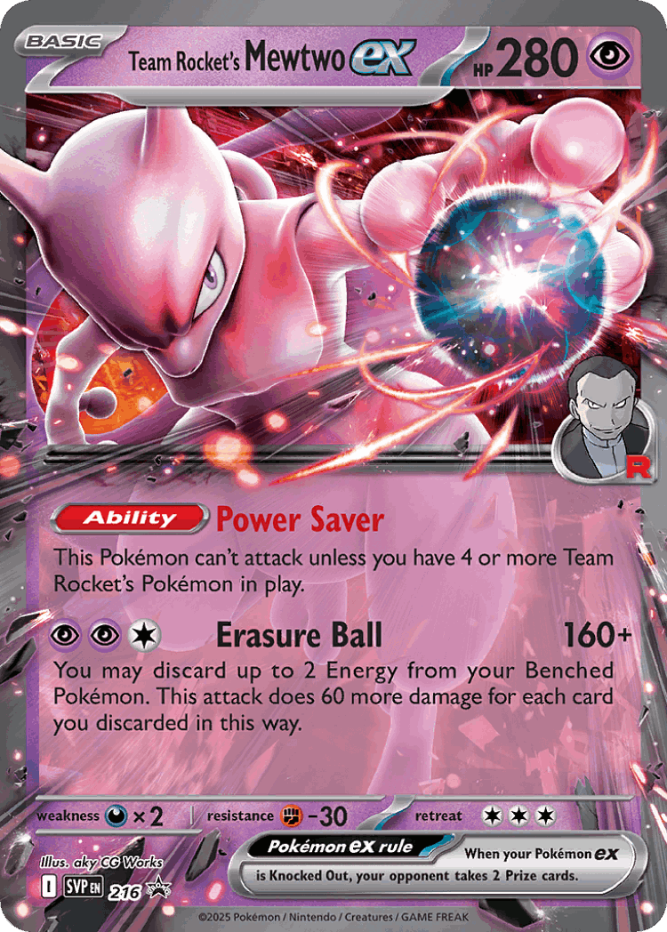 Team Rocket's Mewtwo ex #216 from Scarlet & Violet Black Star Promos - Promo - Illustrated by aky CG Works