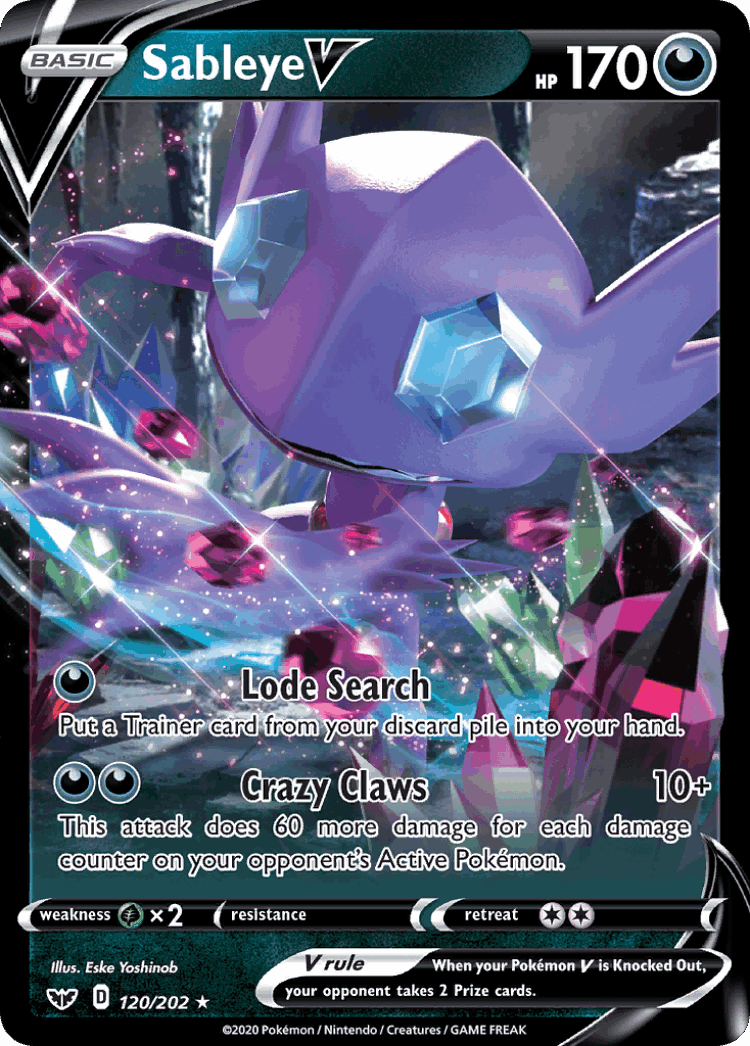 Sableye V #120 from Sword & Shield - Rare Holo V - Illustrated by Eske Yoshinob