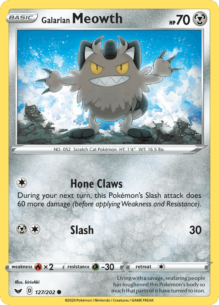 Galarian Meowth #127 from Sword & Shield - Common - Illustrated by kirisAki