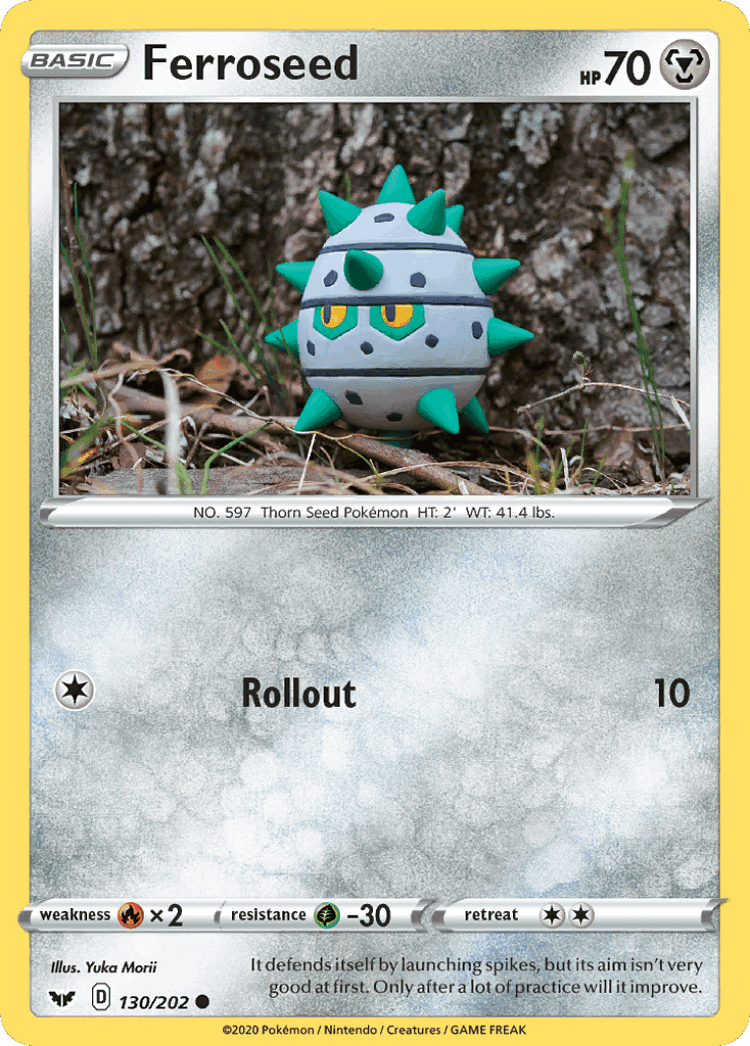 Ferroseed #130 from Sword & Shield - Common - Illustrated by Yuka Morii