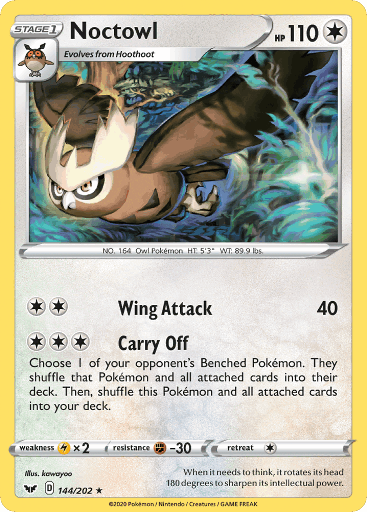 Noctowl #144 from Sword & Shield - Rare - Illustrated by kawayoo