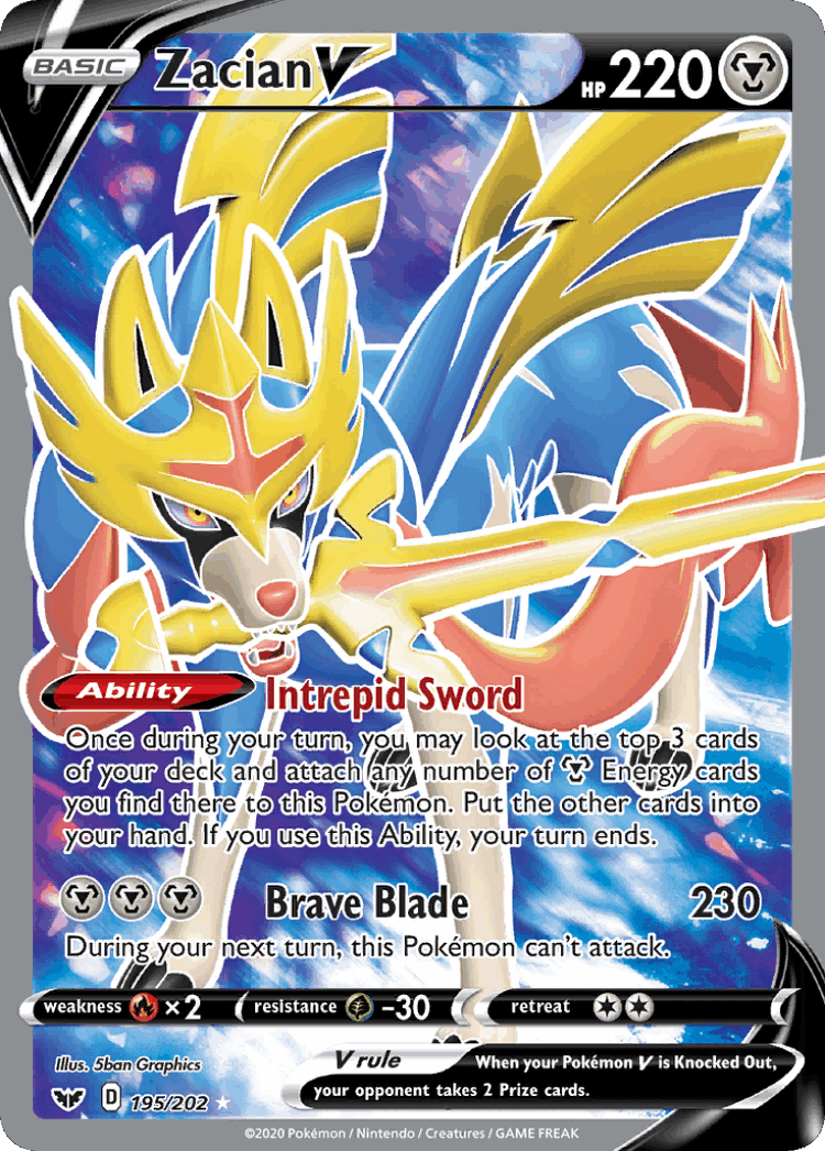 Zacian V #195 from Sword & Shield - Rare Ultra - Illustrated by 5ban Graphics