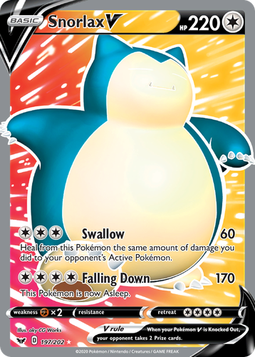 Snorlax V #197 from Sword & Shield - Rare Ultra - Illustrated by aky CG Works