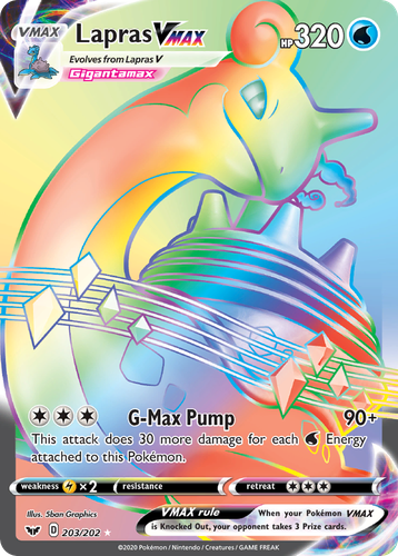 Lapras VMAX #203 from Sword & Shield - Rare Rainbow - Illustrated by 5ban Graphics