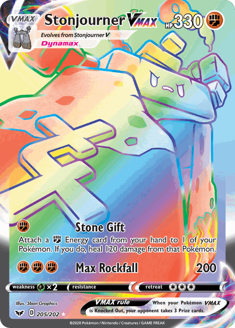 Stonjourner VMAX #205 from Sword & Shield - Rare Rainbow - Illustrated by 5ban Graphics