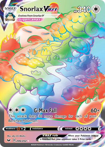 Snorlax VMAX #206 from Sword & Shield - Rare Rainbow - Illustrated by aky CG Works