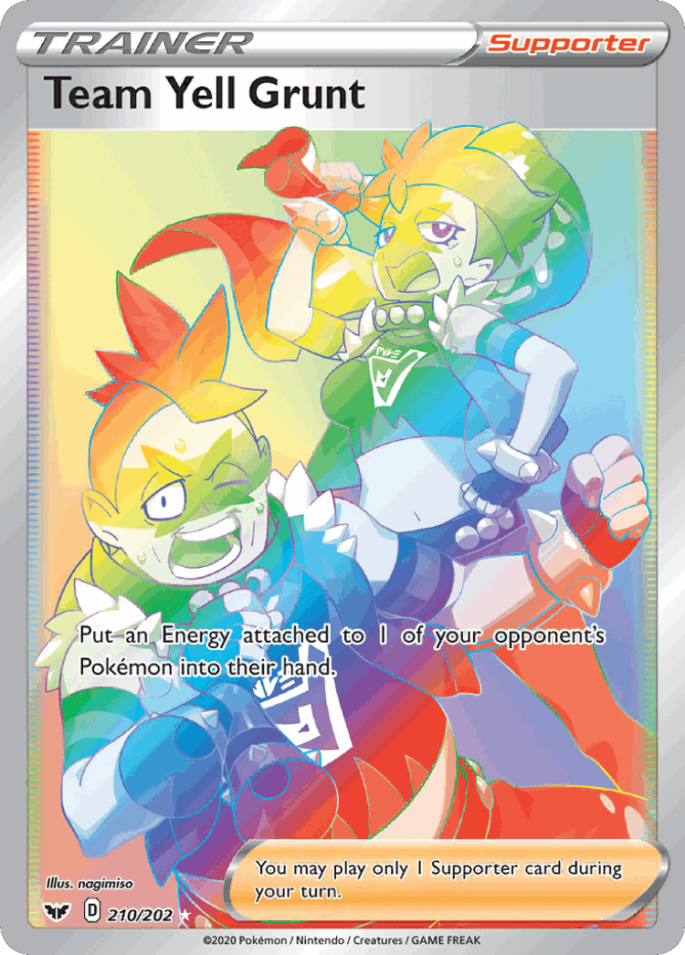 Team Yell Grunt #210 from Sword & Shield - Rare Rainbow - Illustrated by nagimiso