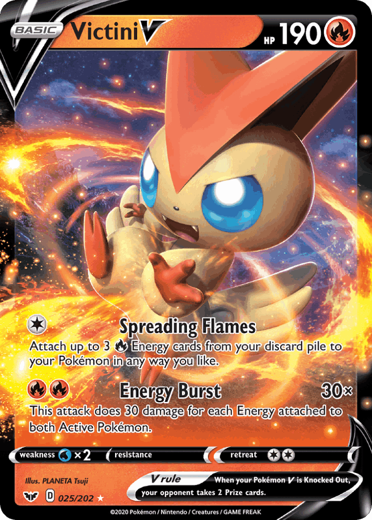 Victini V #25 from Sword & Shield - Rare Holo V - Illustrated by PLANETA Tsuji