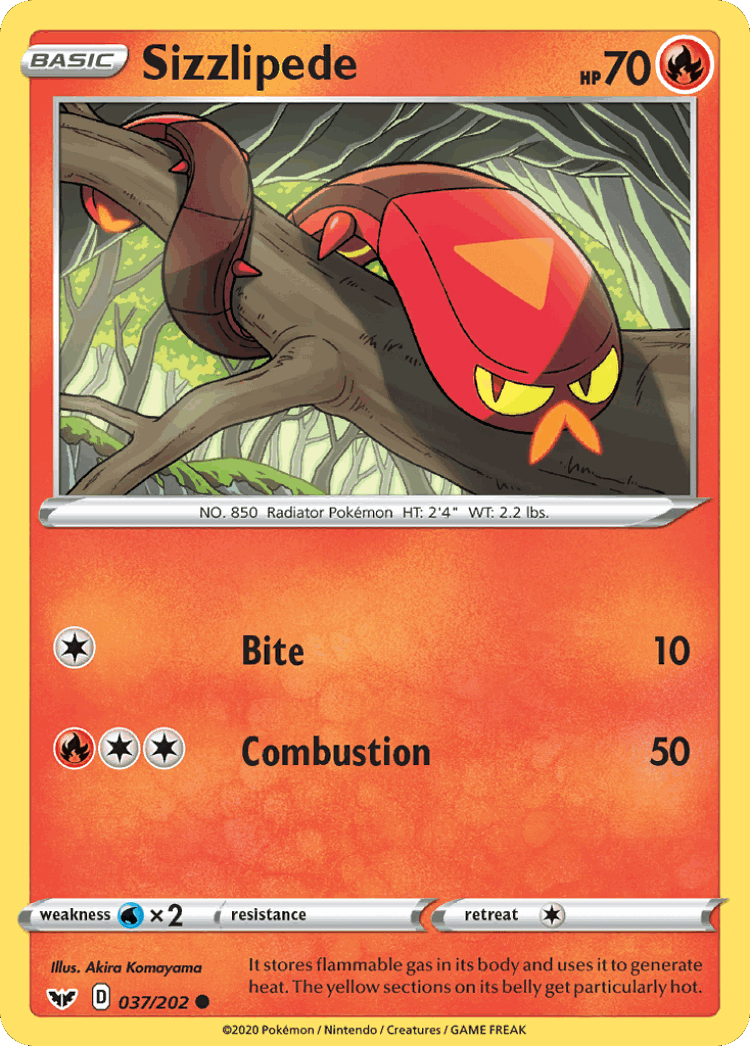 Sizzlipede #37 from Sword & Shield - Common - Illustrated by Akira Komayama