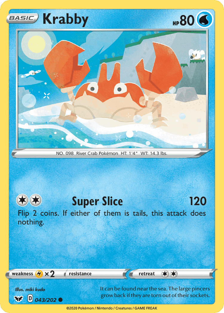 Krabby #43 from Sword & Shield - Common - Illustrated by miki kudo