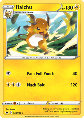 Raichu #66 from Sword & Shield - Rare - Illustrated by Hasuno