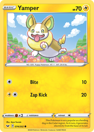Yamper #74 from Sword & Shield - Common - Illustrated by Saya Tsuruta