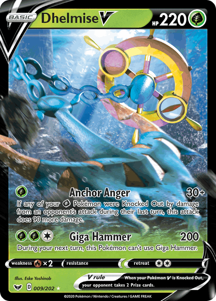 Dhelmise V #9 from Sword & Shield - Rare Holo V - Illustrated by Eske Yoshinob