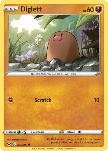 Diglett #92 from Sword & Shield - Common - Illustrated by Hasegawa Saki