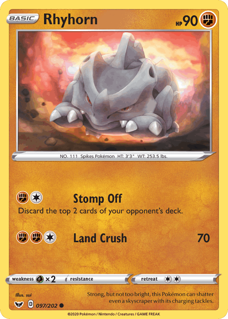 Rhyhorn #97 from Sword & Shield - Common - Illustrated by sui