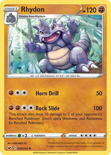 Rhydon #98 from Sword & Shield - Uncommon - Illustrated by KEIICHIRO ITO