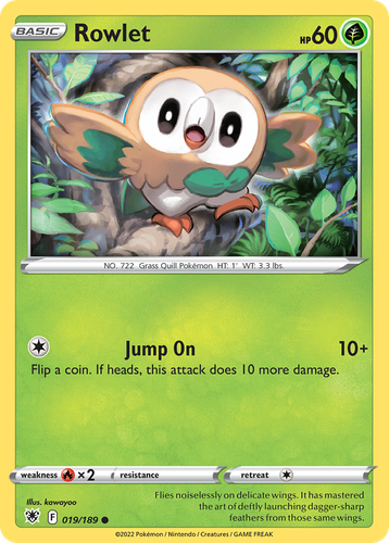 Rowlet #19 from Astral Radiance - Common - Illustrated by kawayoo