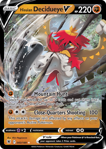 Hisuian Decidueye V #83 from Astral Radiance - Rare Holo V - Illustrated by Shin Nagasawa