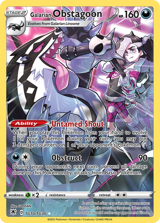 Galarian Obstagoon #10 from Astral Radiance Trainer Gallery - Trainer Gallery Rare Holo - Illustrated by GOSSAN
