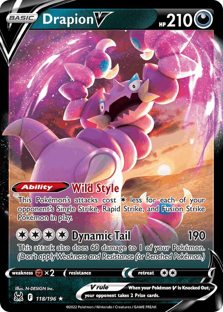 Drapion V #118 from Lost Origin - Rare Holo V - Illustrated by N-DESIGN Inc.