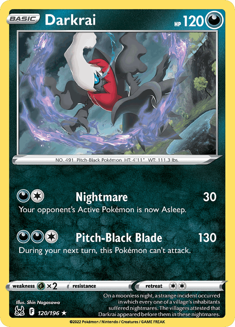 Darkrai #120 from Lost Origin - Rare Holo - Illustrated by Shin Nagasawa